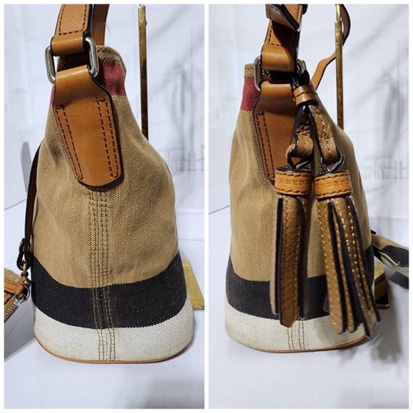 BURBERRY Canvas Mega Check Mini Ashby Hobo Saddle Bag Brown/Beige - Picture 6 of 14